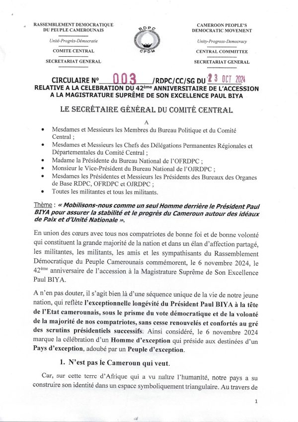 Politique : Le RDPC veut célébrer la vie et la force de l’homme lion ...