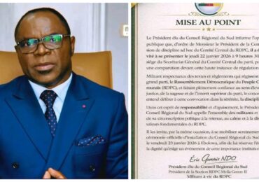 Éric Gervais Ndo face à la discipline du RDPC : une candidature sous tension