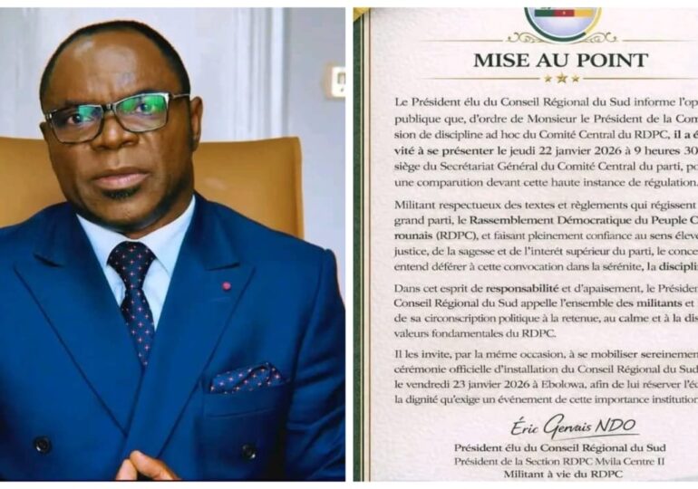 Éric Gervais Ndo face à la discipline du RDPC : une candidature sous tension