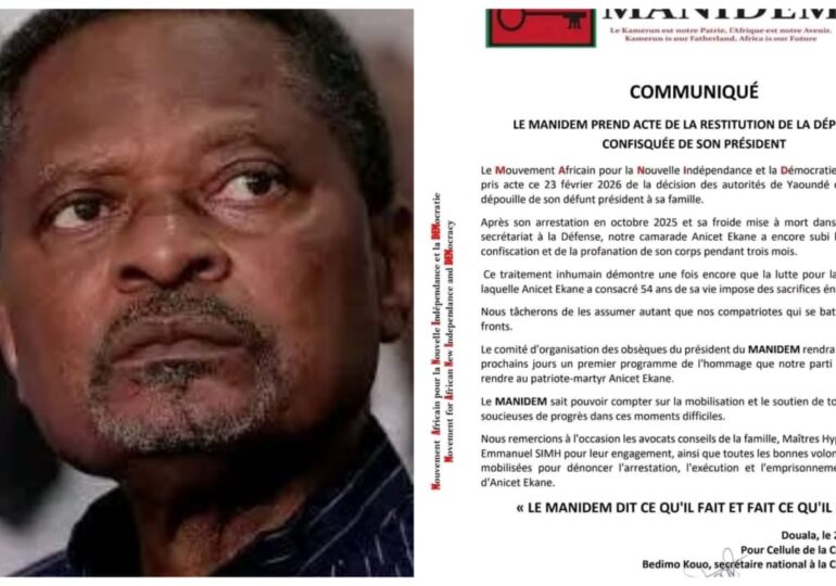 MANIDEM annonce un hommage national à son président défunt Anicet Ekane