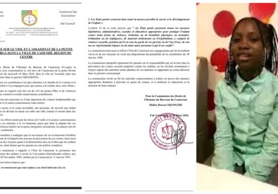 La Commission des Droits de l’Homme du Barreau du Cameroun marque son indignation après le viol et l’assassinat de la petite Divine Mbarga